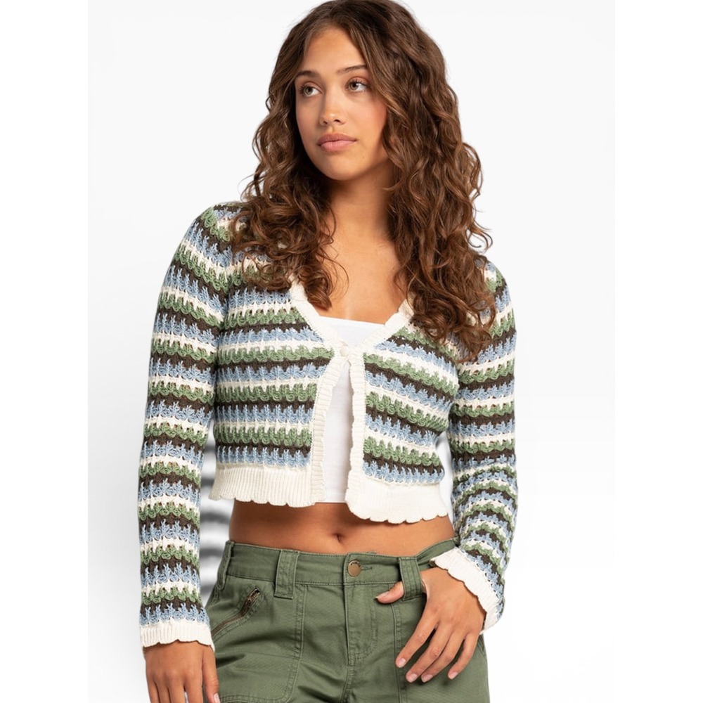RSQ Cropped Crochet Cardigan - Wavy Stripe Fairycore‎ Knit XS